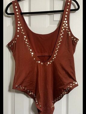 No Boundaries Rust Red Gold Studded Trimming Bodysuit One Piece NWOT